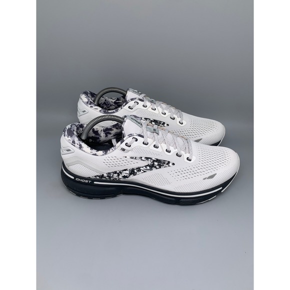 Brooks Shoes - Brooks Ghost 15 White Black Grey Camo Running Shoes 1203801B149 Women's Sz 11
